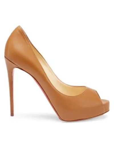Christian Louboutin New Very Privé 120 Leather Peep Toe Pumps In Caramel