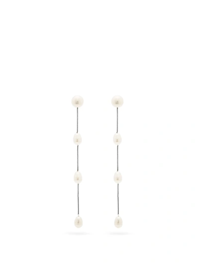 Sophie Buhai Medium Freshwater & Imitation Pearl Linear Drop Earrings In Sterling Silver/ Faux Pearl