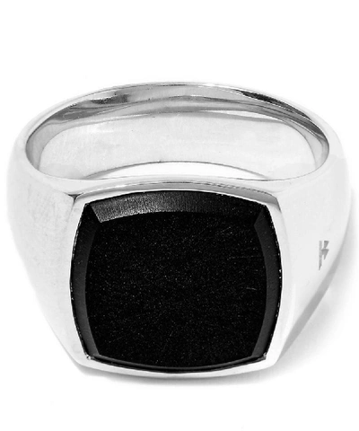 Tom Wood 'cushion Onyx' Silver Signet Ring - Size 58 In Black