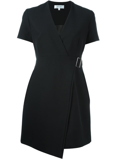 Carven Virgin Wool Blend Wrap Dress In Black | ModeSens