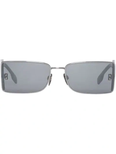 Burberry ‘b' Lens Detail Rectangular Frame Sunglasses In Gunmetal Grey