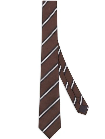 Fendi Embroidered Striped Tie In Brown