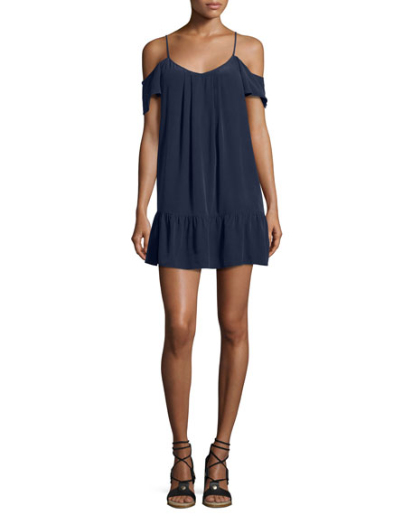 Joie Stellara Cold-shoulder Flounce Silk Mini Dress, Blue | ModeSens
