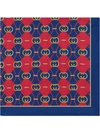Gucci Scarf With Interlocking G Rhombus Print In Navy/red