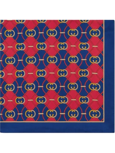 Gucci Scarf With Interlocking G Rhombus Print In Blue,red