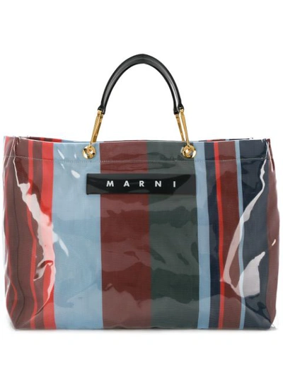 Marni Large Glossy Grip Tote Bag In Blue