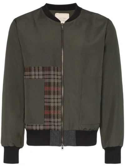 78 Stitches Check Patch Bomber Jacket In Forest Green