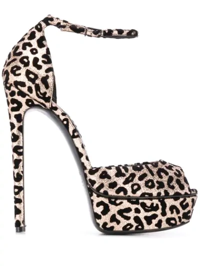 Casadei Leopard Print Heeled Sandals In Black