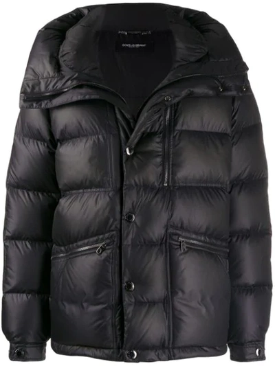 Dolce & Gabbana Oversized Collar Padded Jacket In Black