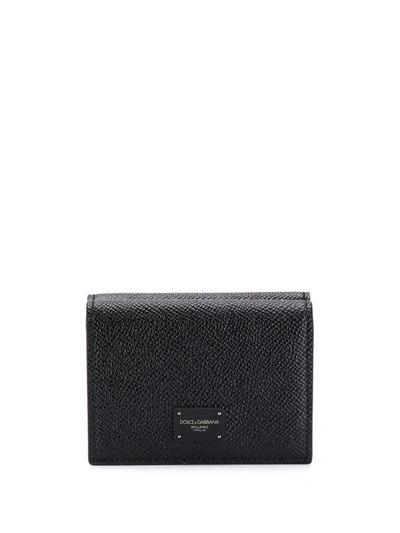 Dolce & Gabbana Logo-print Grained-leather Bi-fold Wallet In Black