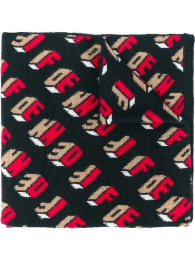 Fendi Ff Pattern Scarf In Black