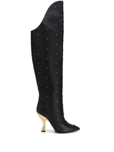 Moschino Leather Gladiator Over-knee Boots In Black