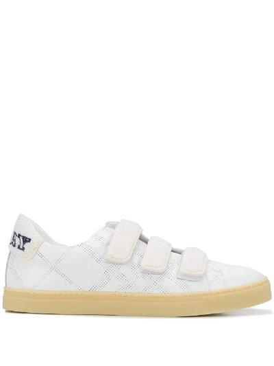 Burberry White Bert Velcro Strap Perforated Leather Low Top Sneakers