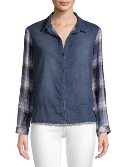 Bella Dahl Denim & Plaid Patchwork Shirt In Blue Multi
