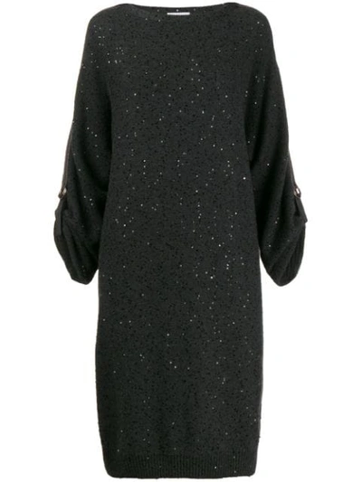 Brunello Cucinelli Sequin Cashmere & Silk Sweater Dress In Onyx