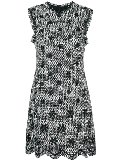 Giambattista Valli Floral Tweed Dress With Zigzag Hem In Black