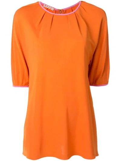 Marni Pleated Details Half-sleeved Top In Orange