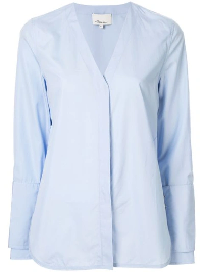 3.1 Phillip Lim / フィリップ リム Faux Pearl V Neck Shirt In Blue