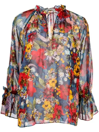 Alice And Olivia Bluse Mit Blumen-print In Blue ,multicolour