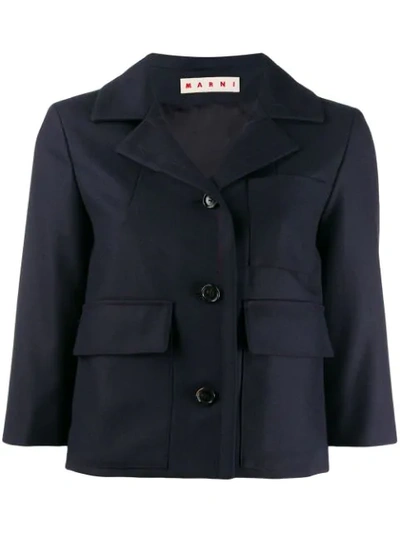 Marni Cropped Fitted Jacket In Blue