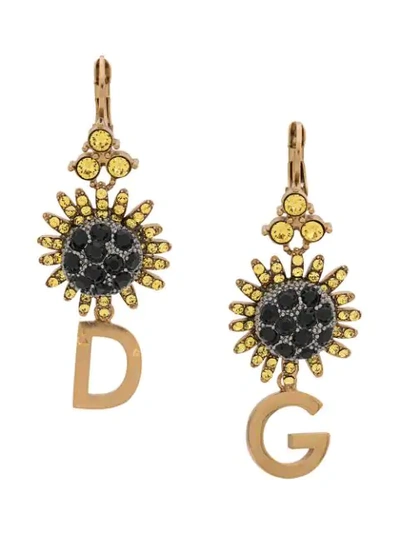Dolce & Gabbana Crystal-embellished Logo Pendant Earrings In Gold