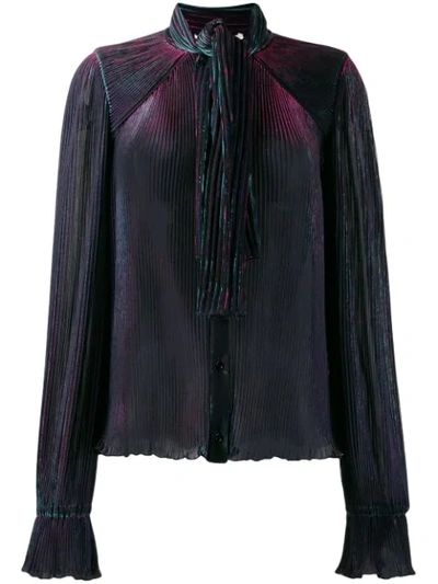 Marco De Vincenzo Pleated Pussy Bow Blouse In Blue