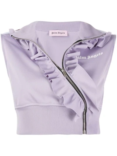Palm Angels Cropped Ruffle Track Vest In Purple