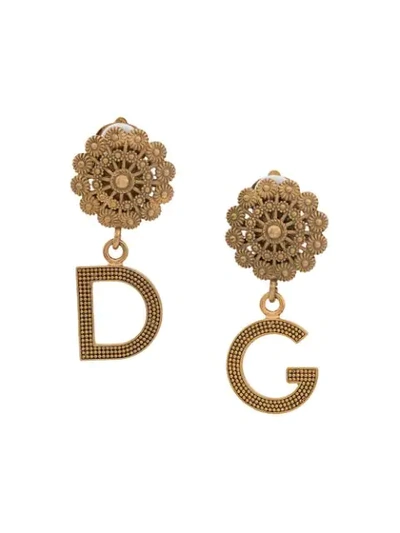 Dolce & Gabbana Embellished Logo Earrings In Gold