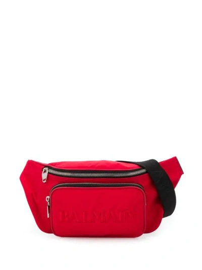 Balmain Embroidered Logo Belt Bag In Red