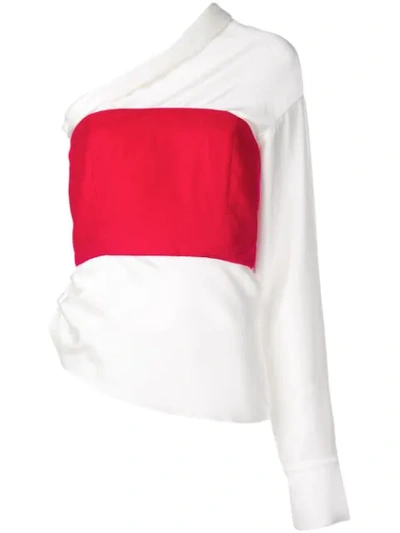 Hellessy Asymmetric Contrast Blouse In White