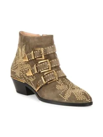 Chloé Women's Susanna Studded Suede Ankle Boots In Tan