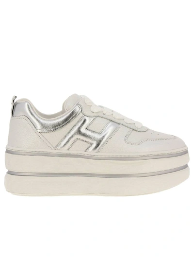 Hogan Sneakers In Pearled Leather With Rounded H And Maxi Platform Sole In White