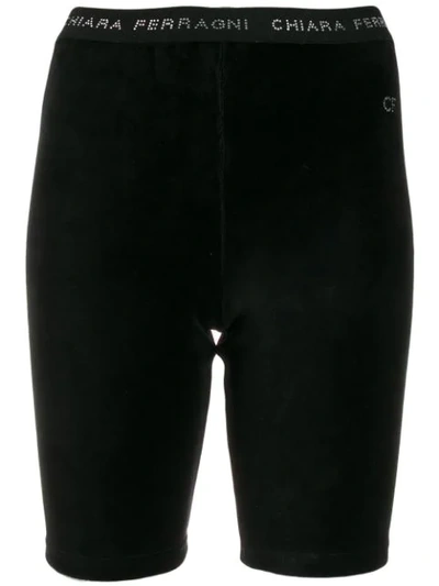 Chiara Ferragni Samt-shorts Mit Logo In Black