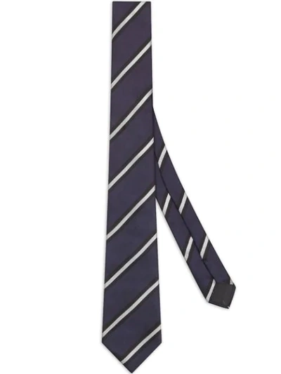 Fendi Embroidered Striped Tie In Blue