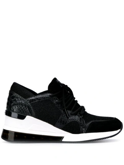 Michael Michael Kors Snakeskin Heeled Sneakers In Black