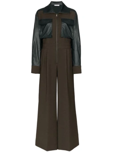 Rejina Pyo Tate Faux Leather-trimmed Jumpsuit In Green