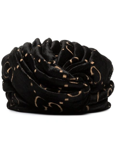 Gucci Gg Logo Printed Wrapped Headdress In Black