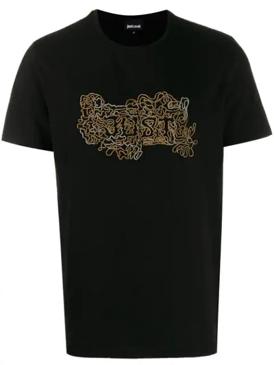 Just Cavalli Embellished Logo T-shirt In Black