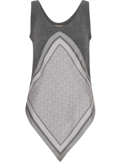 Burberry Monogram Print Scarf Detail Wool Waistcoat In Grey