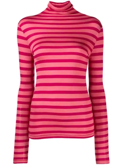 Semicouture Stripe Roll-neck Top In Pink