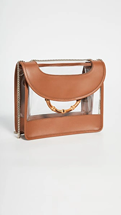 Loeffler Randall Marla Crossbody Square Bag With Chain In Brown Smooth Leather And Clear Pvc In Cognac/clear
