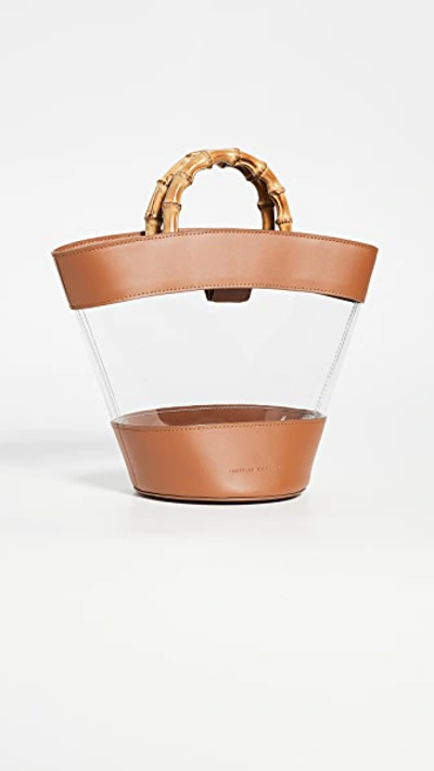 Loeffler Randall Agnes Fan Tote With Bamboo Handle In Brown Smooth Leather And Clear Pvc In Cognac/clear