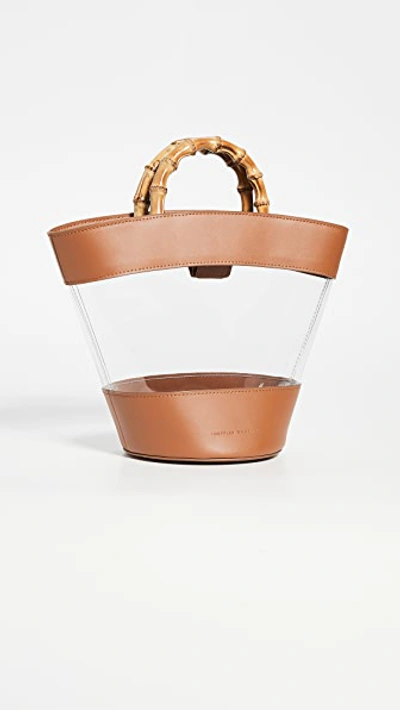 Loeffler Randall Agnes Fan Tote With Bamboo Handle In Brown Smooth Leather And Clear Pvc In Cognac clear ModeSens