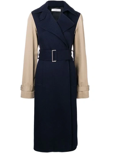 Victoria Beckham Contrast Sleeve Fitted Coat In Blue