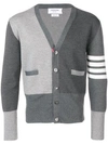 Thom Browne Cashmere Colorblock Cardigan Sweater In Tonal Grey