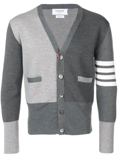 Thom Browne Cashmere Colorblock Cardigan Sweater In Tonal Grey