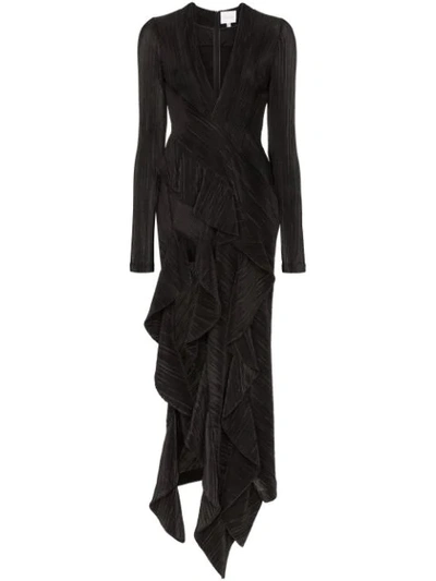 Galvan Taja Pleated Asymmetric Dress In Black