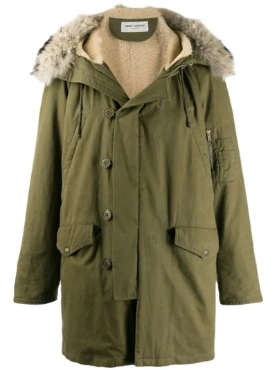 Saint Laurent Fur-trimmed Hood Parka In Green