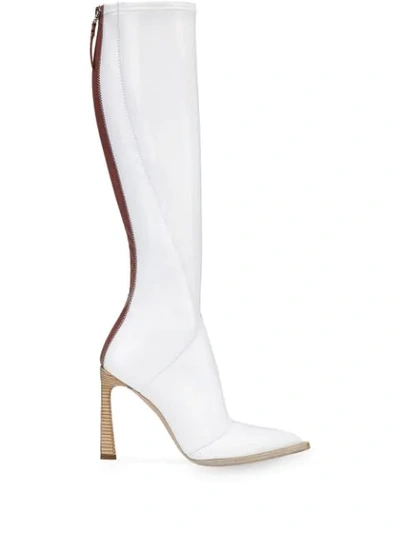 Fendi Fframe Pointed Toe Boots In White