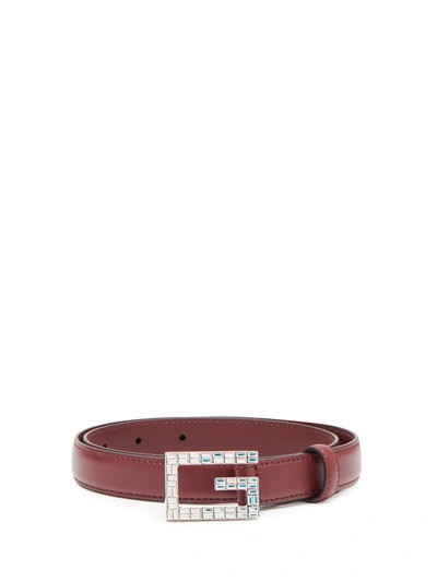 Gucci Madelyn Crystal Logo Buckle Leather Belt In Vtg Bord/ Crystal Ab
